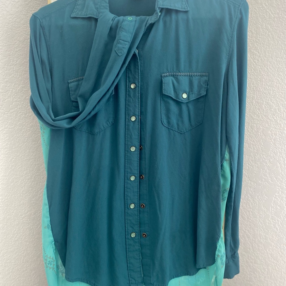 Cruel Girl Teal Button Down Shirt